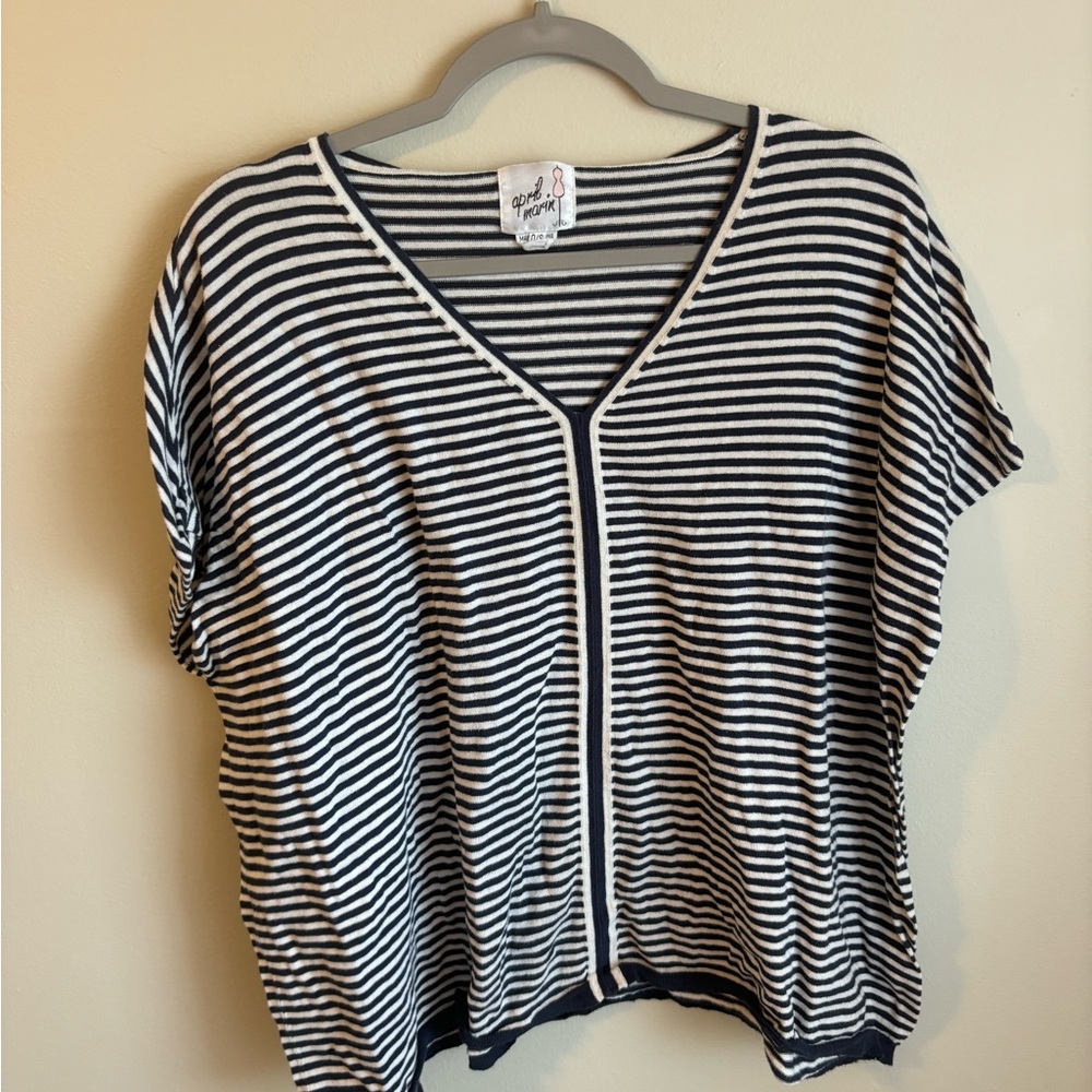 Navy Striped V-Neck Blouse